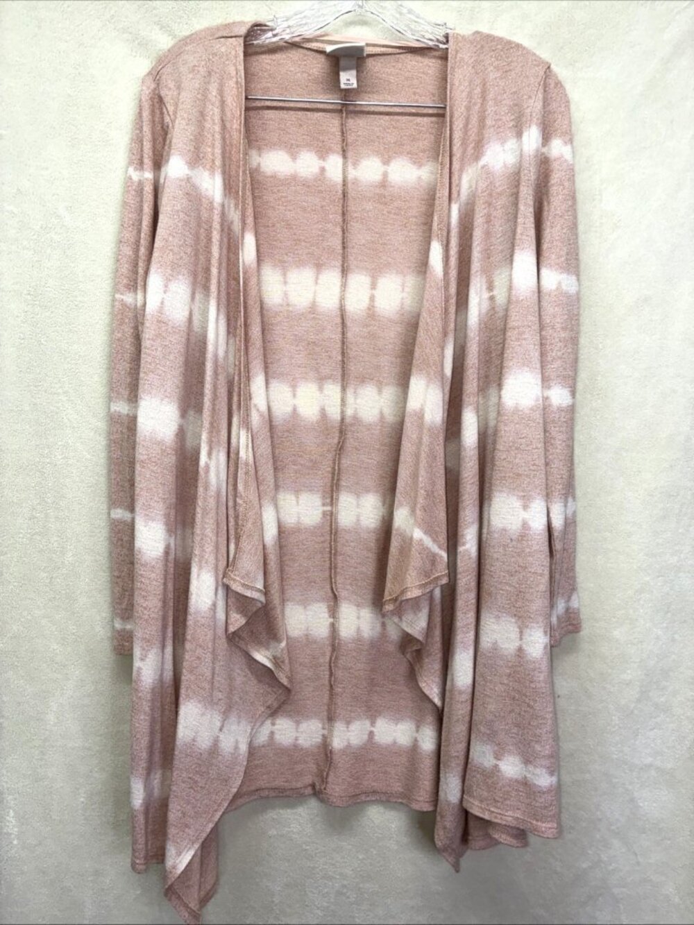 Knox Rose Long Tunic Open Front Light Sweater Peach/Cream Tie Dye Boho Sz M #b